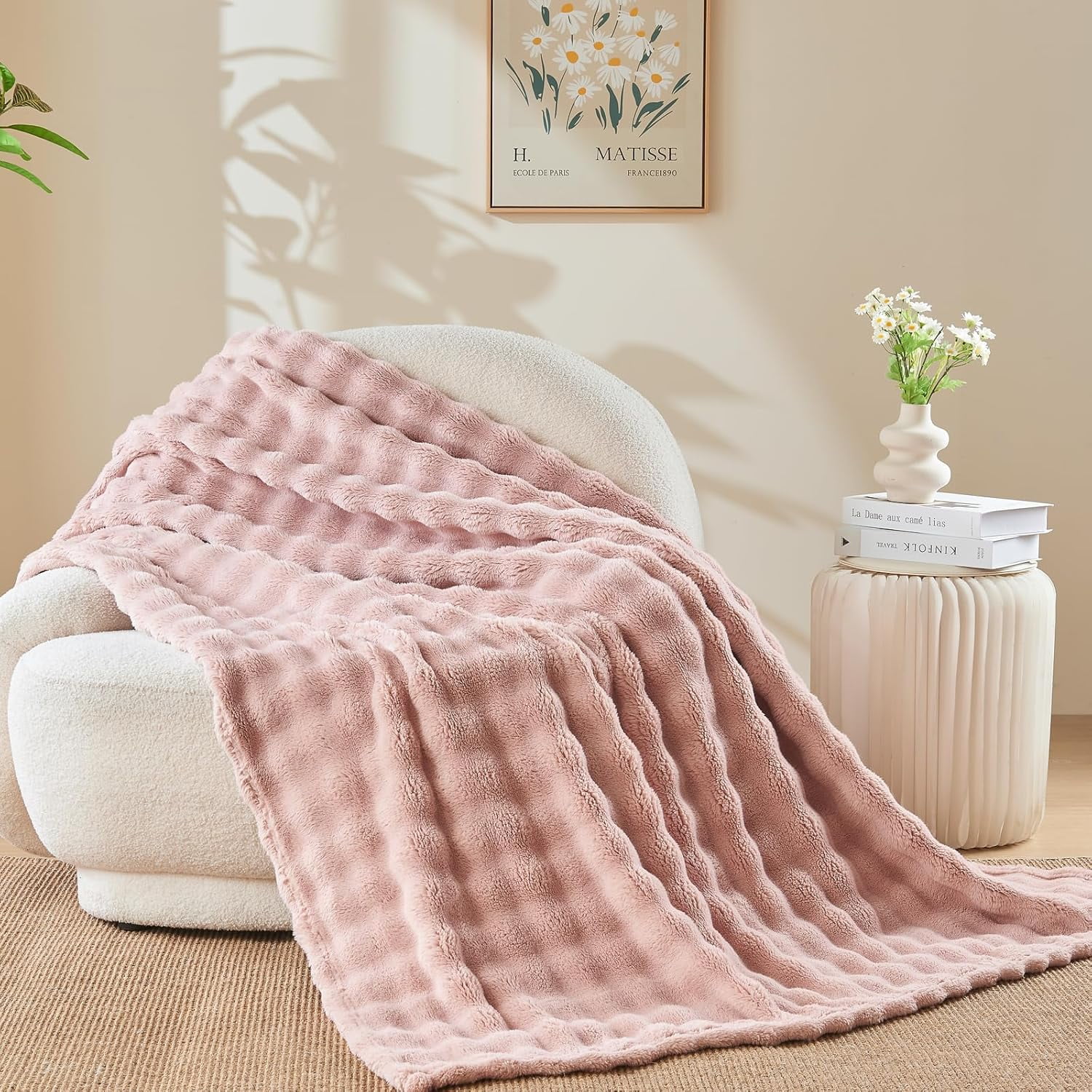 shiyou-Twin Blanket for Couch Pink Super Soft Flannel Fleece 3D