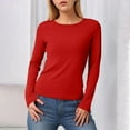 thumbnail image 2 of COMVALUE Women's Long Sleeve Tops Crew Neck Fitted Basic Tee Cozy (Red, L), 2 of 6
