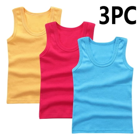 BRGZLK 3 Pack Kids Undershirts Tank Tops Girls Summer Trendy Solid Base Sleeveless Top Cotton Super Soft Round Neck Camisoles Hot Pink 4-5 Years