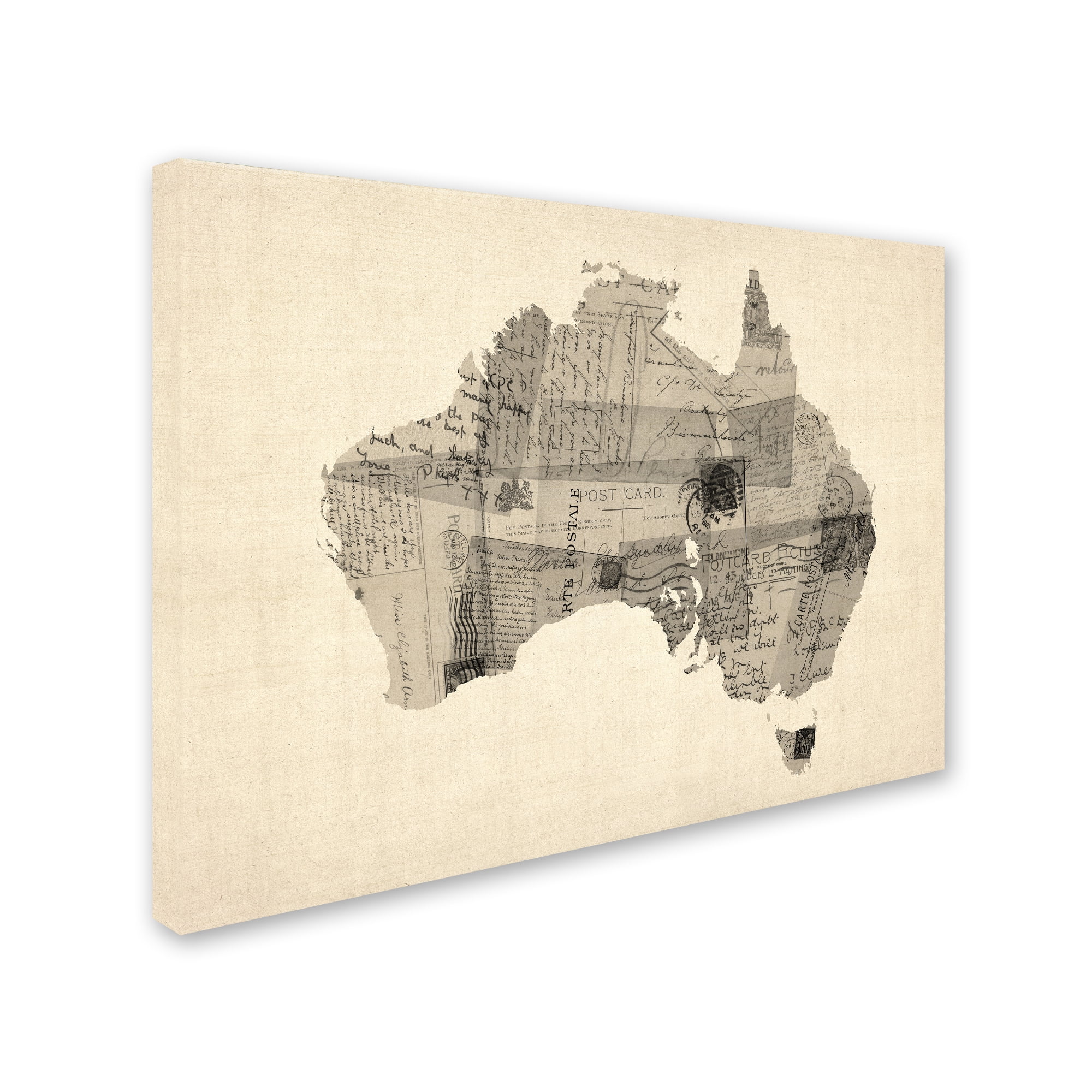 Trademark Fine Art "Old Postcard Map of Australia" Canvas Art by Michael Tompsett