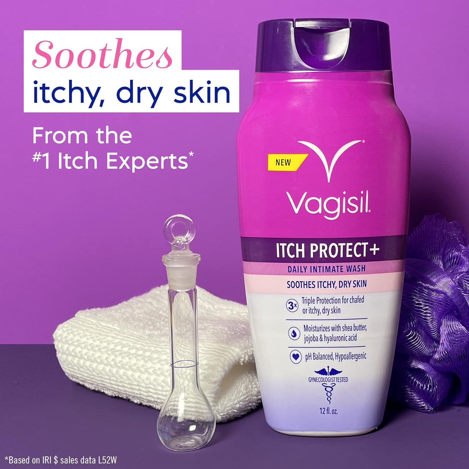 Vagisil Feminine Wash for Intimate Area Hygiene, Itch Protect+, pH Balanced, Hypoallergenic, 12 oz,