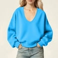 thumbnail image 2 of Htigea Womens Deep V-Neck Sweatshirts Raglan Long Sleeve Pullover Top Soft Fleece Lined Fall Winter Sweatshirt Sky Blue XL, 2 of 7