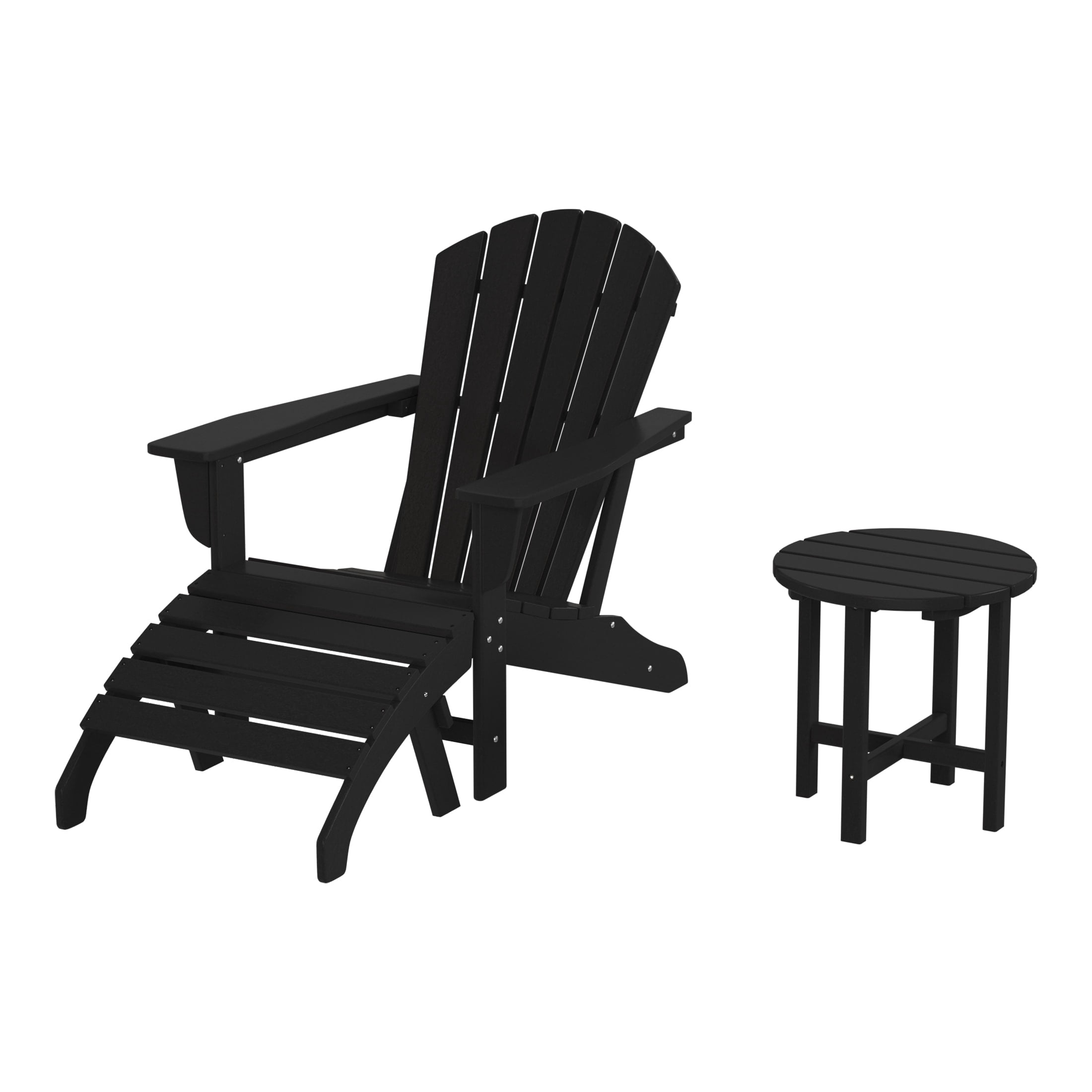 WestinTrends Dylan Outdoor Adirondack Chair With Ottoman And Side Table 3-Piece Set, Black