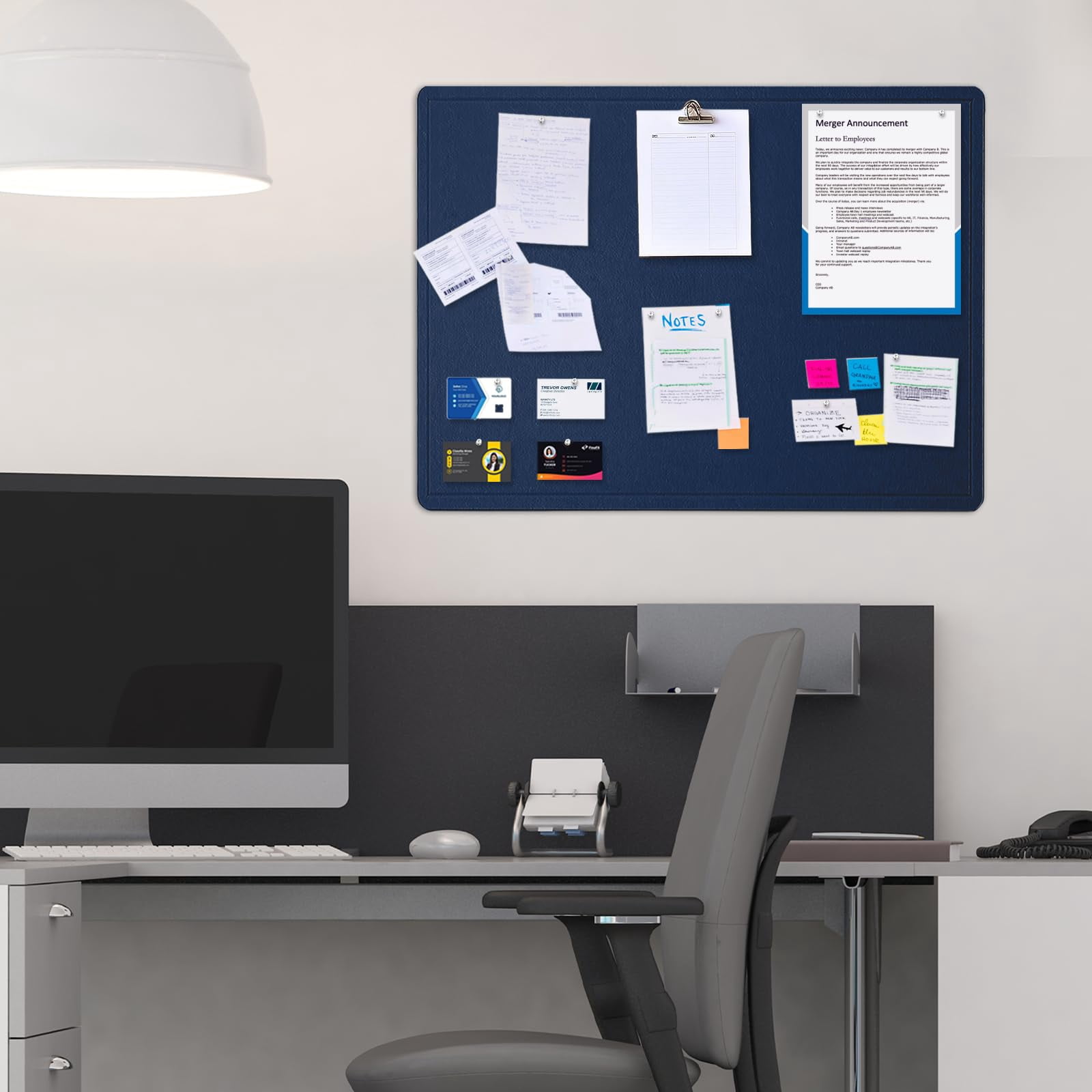 Bulletin Board  24 X 18 Inches Felt Decorative Pin Cork Alternative For Wall Foldable Photo Self-adhesive Vision With 20 Pushpins - Dark Blue