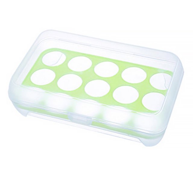 Egg Holder Refrigerator 15 Grids Eggs Tray Box with Lid Clear Stackable Plastic Storage Container Green