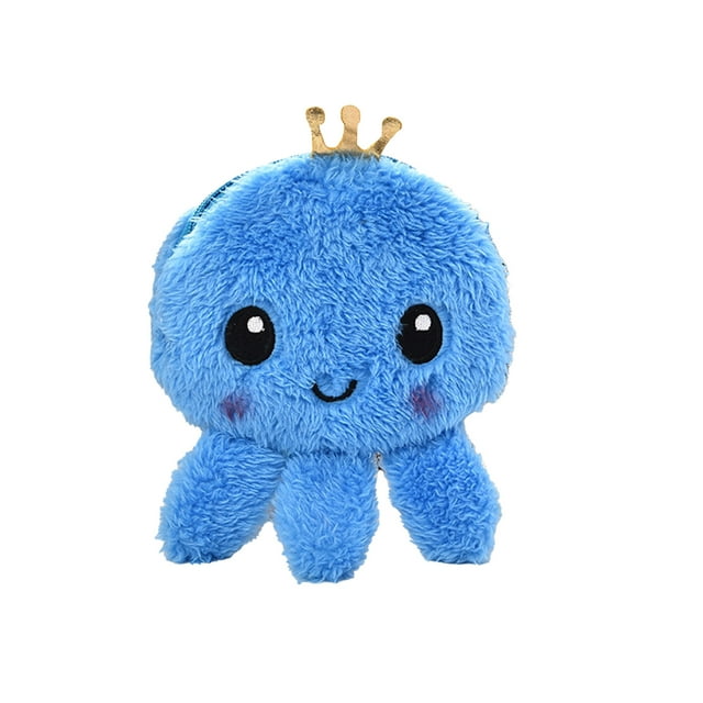 Trayknick Cartoon Coin Purse Fine Workmanship PP Cotton Plush Octopus Shape Cash Wallet for Home Blue