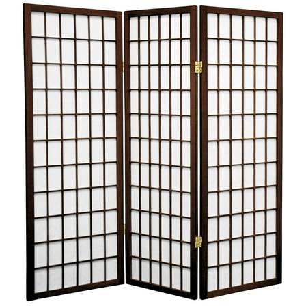 4 ft. Tall Window Pane Shoji Screen - Walnut - 3 Panels