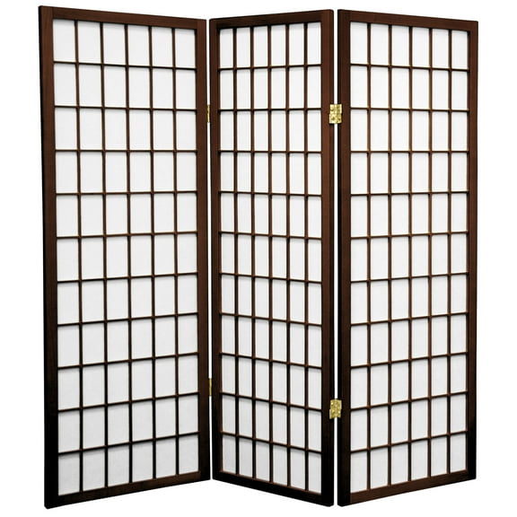 4 ft. Tall Window Pane Shoji Screen - Walnut - 3 Panels