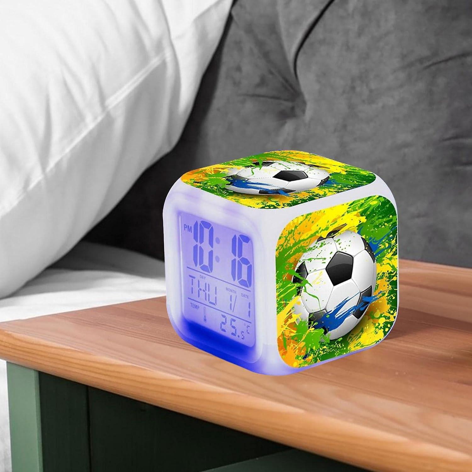 Creative Alarm Clock, Football Led Multiple Functional Colorful Color Changing Luminous Alarm Clock Student Silent Alarm Clock, Very Suitable As A Chi