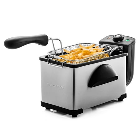 Ovente Deep Fryer 2 Liter Oil Capacity Stainless Steel with Frying Basket and Lid with View Window  Powerful 1500 Watts with Adjustable Temperature Control  Cool Touch Handle  Silver FDM2201BR