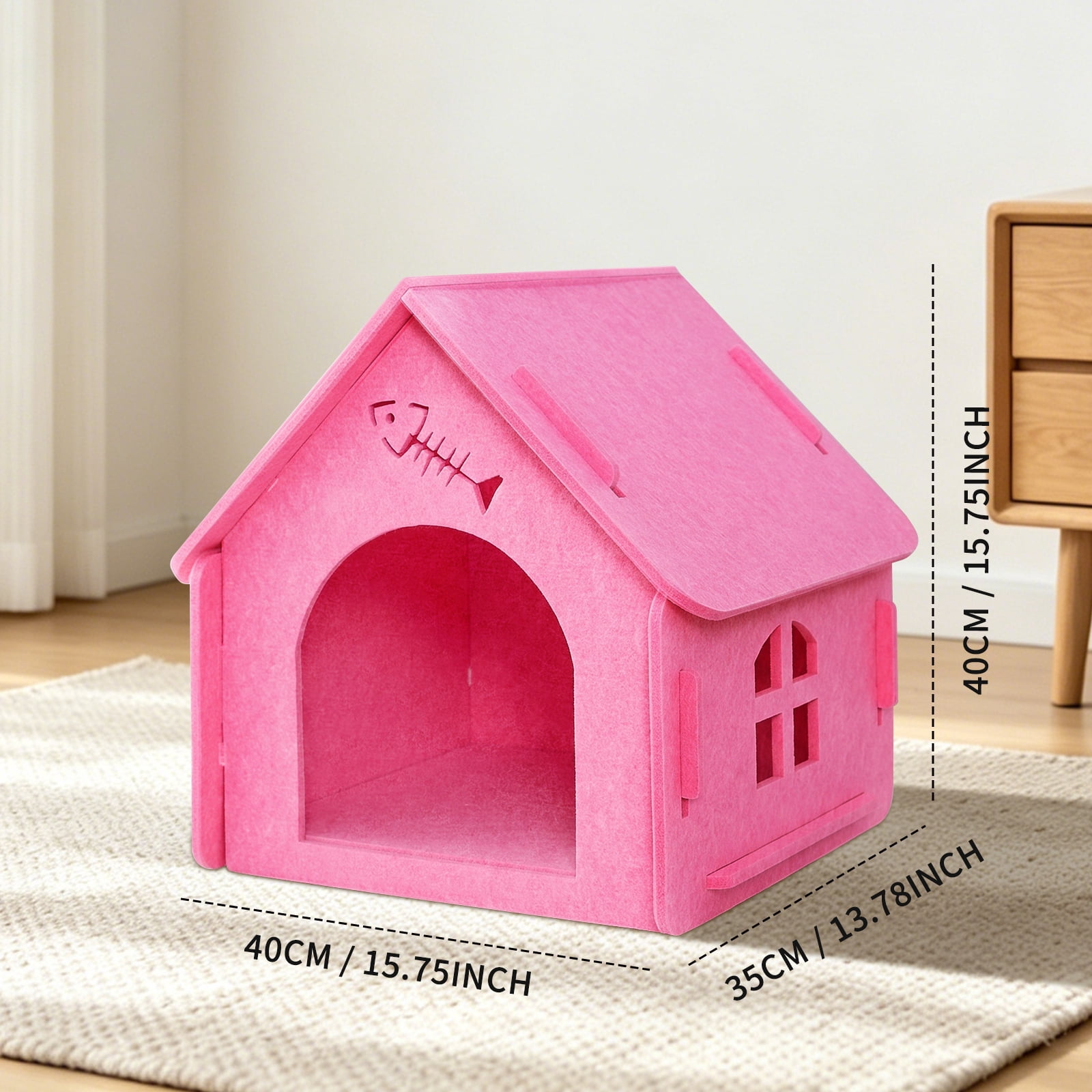 Pet Cat Nest House, Removable Condo Shelter Indoor Cozy Washable Soft Sleeping House, Pink 40*35*40cm