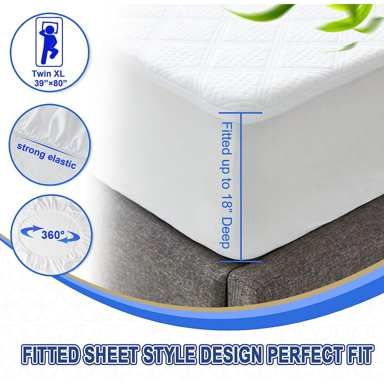 Queen Size Cooling Bamboo fiber Fitted Sheets Deep Pocket Waterproof  Mattress Protector, 3D Air Fabric Breathable Premium Mattress Cover,Mattress  Pad Cover for 6-20 inches Mattress