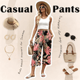 thumbnail image 5 of VDJ Flowy Pants for Women High Waist Loose Casual Pazazzo Capris Summer Fall Wide Leg Lounge Pants Floral Pull On Trousers Size XL, 5 of 10