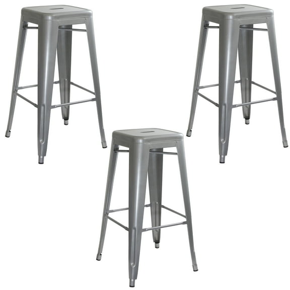 AmeriHome 3 Piece Silver Finish 30-inch Metal Backless Bar Stools for Kitchen and Bar