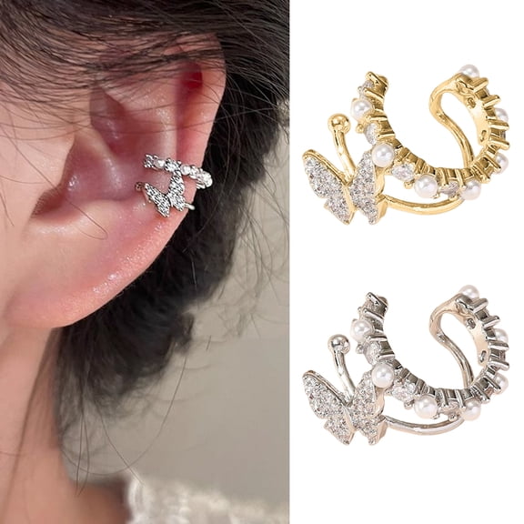 SmartBy Butterfly Ear Cuffs Non Piercing Ear Corrector Clips Rhinestone Cartilage Clip-on Wrap Earrings Jewelry Gifts for Wife Girlfriend Her