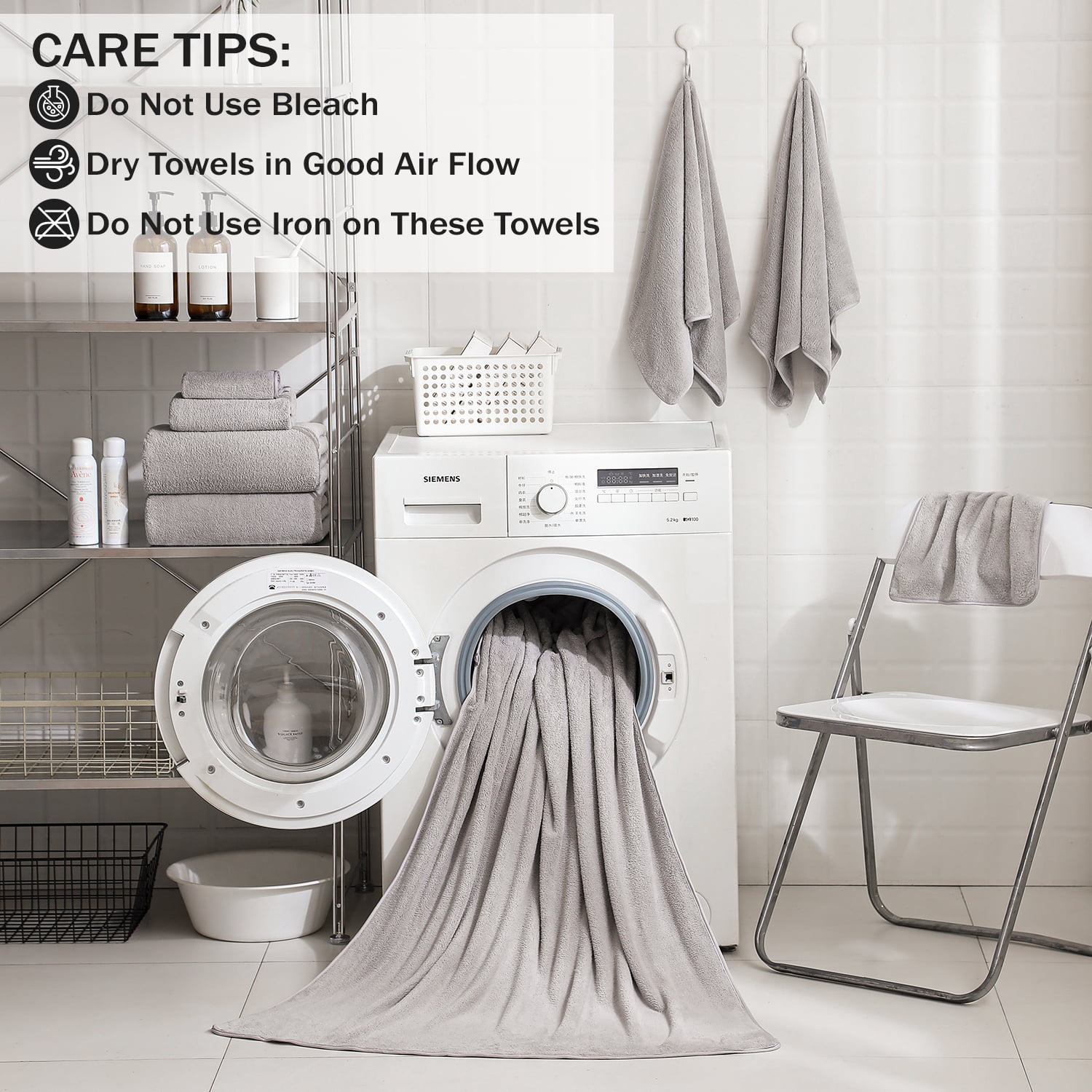 Green Essen 8 Pieces Bath Towel Set Bath Sheet 700 GSM Oversized Thick Bath Shower Towels 35"x 70"-Absorbent-Quick Dry-Multi-Purpose-Assorted Hotel Large Microfiber Bathroom Towels Light Grey