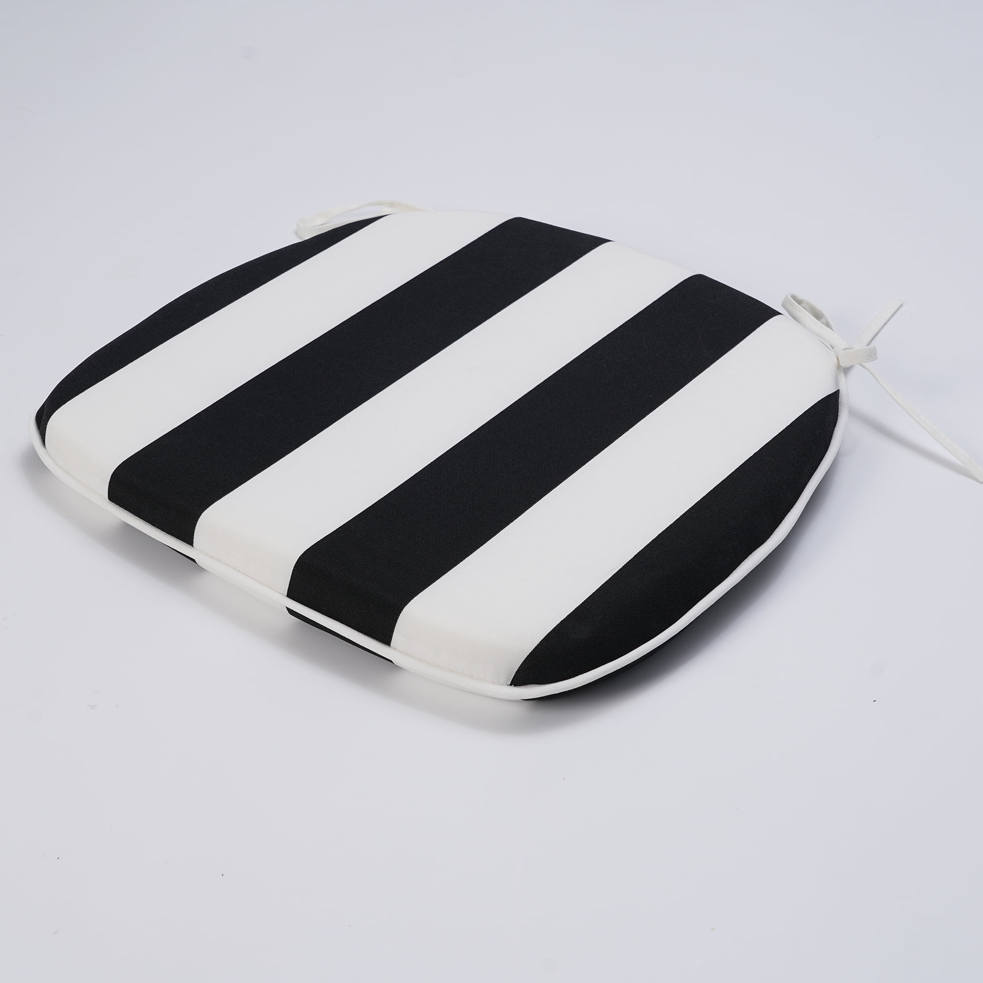 Outdoor Patio Chair Cushions Set of 4, Water-Repellent U-Shape Thick Foam Seat Cushions with Ties, 17"x16"x2" All-Weather Cushions for Garden Patio & Dining Chairs, Black White Striped
