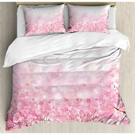 Ambesonne Japanese Cherry Blossom Sakura Tree With Romantic