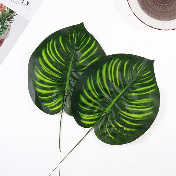 ibasenice 2Pcs Faux Leaves Green Artificial Leaves with Steel Stem for Room Party Decor