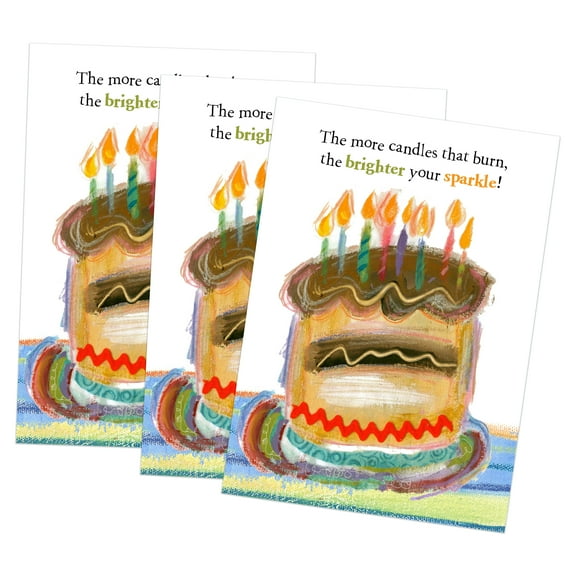 Birthday Greeting Card (5" x 7") by Art from the Heart | 3 Pack   3 Envelopes (More Candles)