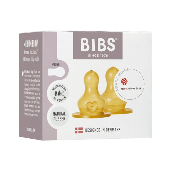 BIBS Baby Bottle Nipple Round Latex, Medium Flow, 2 Pack
