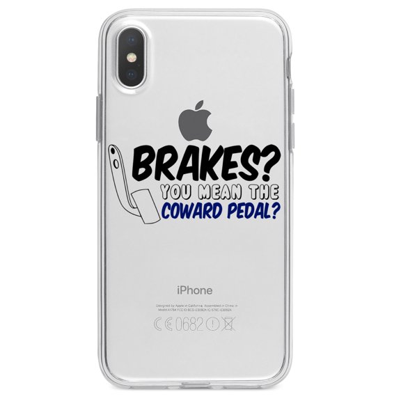 DistinctInk Clear Shockproof Hybrid Case for iPhone XR (6.1" Screen) - TPU Bumper Acrylic Back Tempered Glass Screen Protector - Brakes? The Coward Pedal?