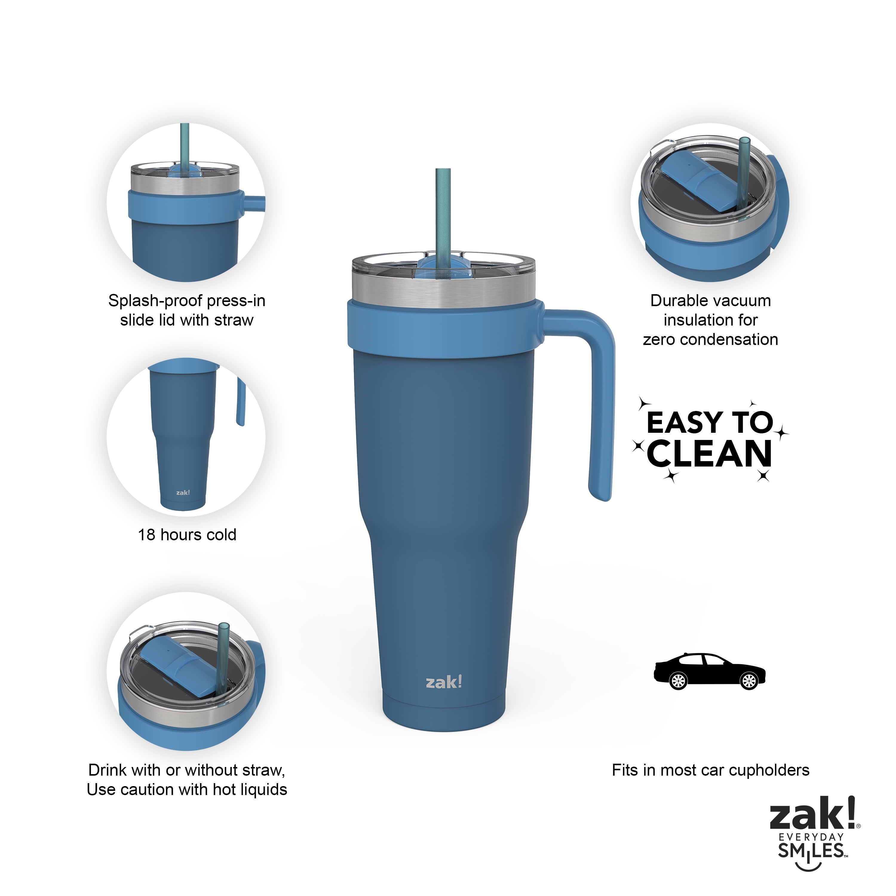  Zak Designs Aberdeen Vacuum Insulated 18/8 Stainless Steel  Travel Tumbler with Leak-Proof Click Lid and Silicone Wrap, Fits in Car Cup  Holders (Non-BPA, 24 oz, White) : Everything Else
