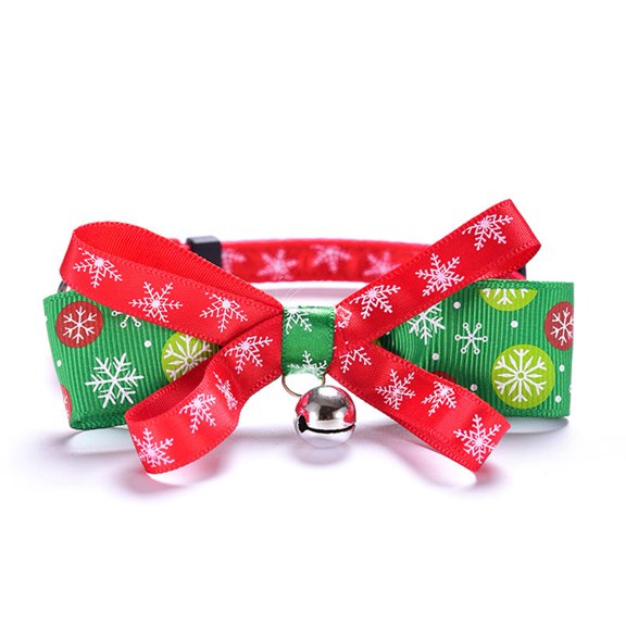 Xmas Pet Collar, Adjustable Christmas Cat Collar with with Double-Deck Bowtie Jingle Bell, Xmas Pattern Neck Ring | Cute Fashion Bow Tie for Small Pet Cat Puppy