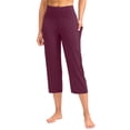 thumbnail image 4 of Capri Pants for Women High Waisted Yoga Pants with Pockets - Cropped Workout Leggings for Athletic, Casual Summer Wine XL, 4 of 6