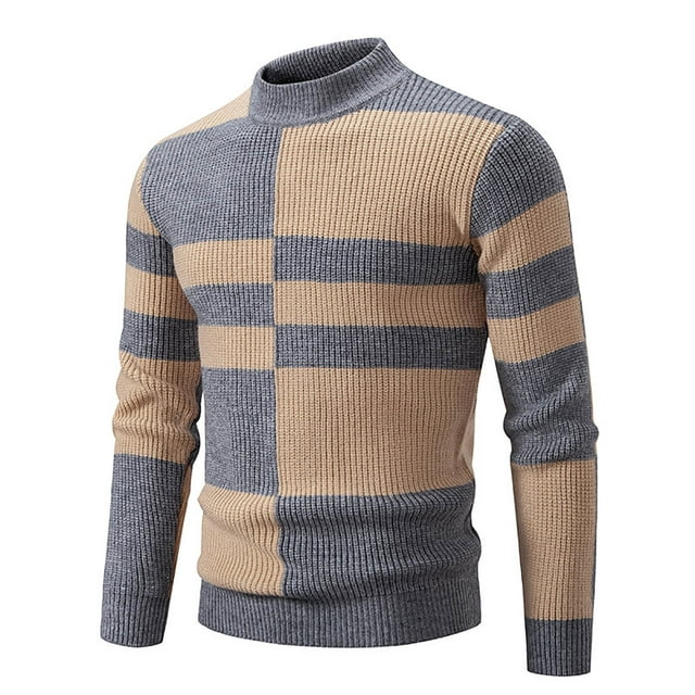 MIASHUI Tricot à Manches Longues pour Hommes Automne Hiver Simple à Blocs de Couleur Col Mi-Haut Confort Gris,TTG