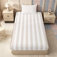 thumbnail image 4 of Meiyoeat Modern Pinstripe Twin Sheets 3pcs, Simple Straight Line Bedding, Beige White,1 Fitted Sheet, 1 Flat Sheet and 1 Pillowcase, 4 of 6