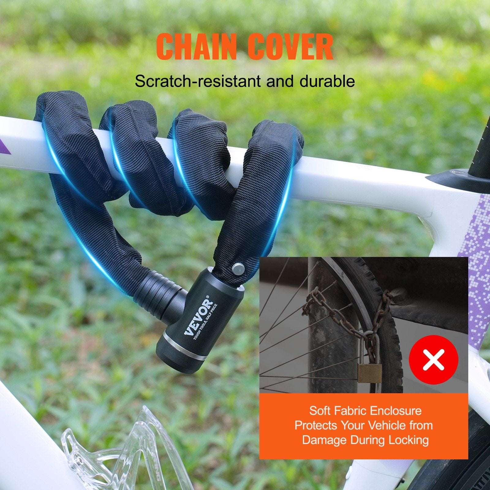 Bike Chain Lock, 3.94 Ft Combination Bicycle Chain Lock with 3 Keys, Heavy Duty Anti-Theft High Security Bike Locks, Perfect for Bike, Motorcycle, Scooter, Bicycle, Door, Fence or Gate, 10mm