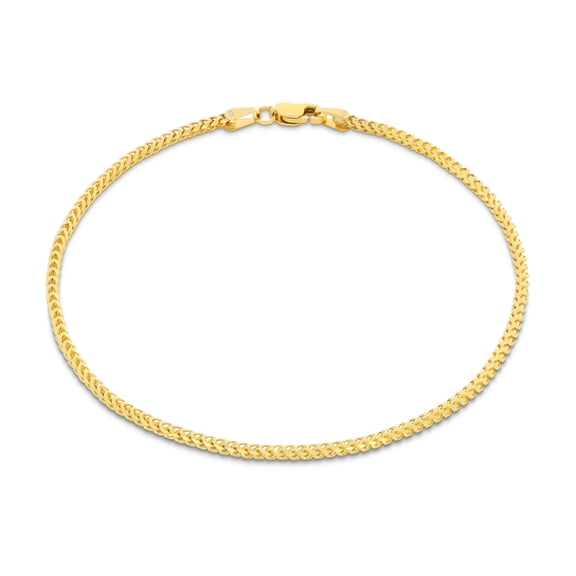 Nuragold 10k Real Yellow Gold Solid Franco Diamond Cut 1.7mm Spiga Wheat Chain Bracelet (7"-9") Italian Jewelry for Men & Women