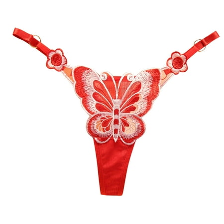 

Women Cotton Underwear Briefs Ladies Butterfly Embroidery Fashion Thong Hollow Mesh Embroidery Hollow Panties Seamless Panty