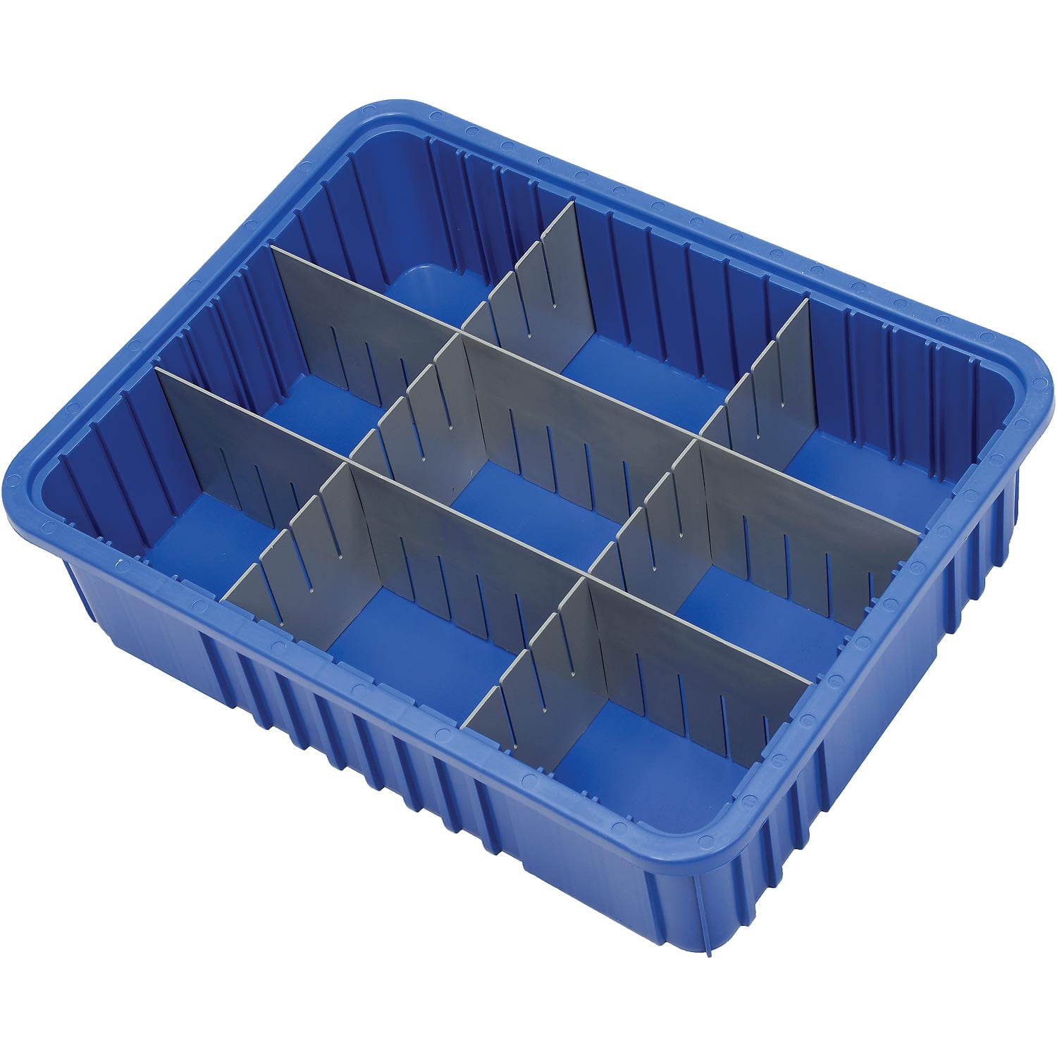 22-1/2"L x 17-1/2"W x 6"H Plastic Dividable Grid Container Blue Lot of 3 