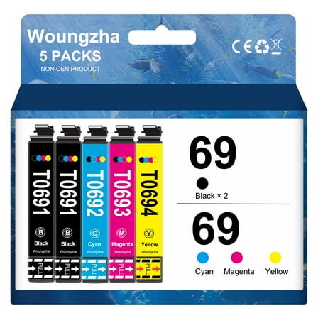69 Ink Cartridge for Epson ink T0691 T0692 T0693 T0694 to use with for Epson Stylus CX7400 CX5000 CX6000 (Black, Cyan, Magenta, Yellow, 5-Pack)