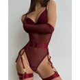 thumbnail image 1 of Mono moldeador de cuerpo de malla sexy para mujer, estilo europeo y americano, con guantes, cinturón, liga, hebilla, archivo abierto, hebilla oculta, 1 of 3