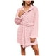 thumbnail image 2 of Bata de baño corta de manga larga con cuello grueso y cómodo para mujer, pijama de poliéster para el hogar, 2 of 8