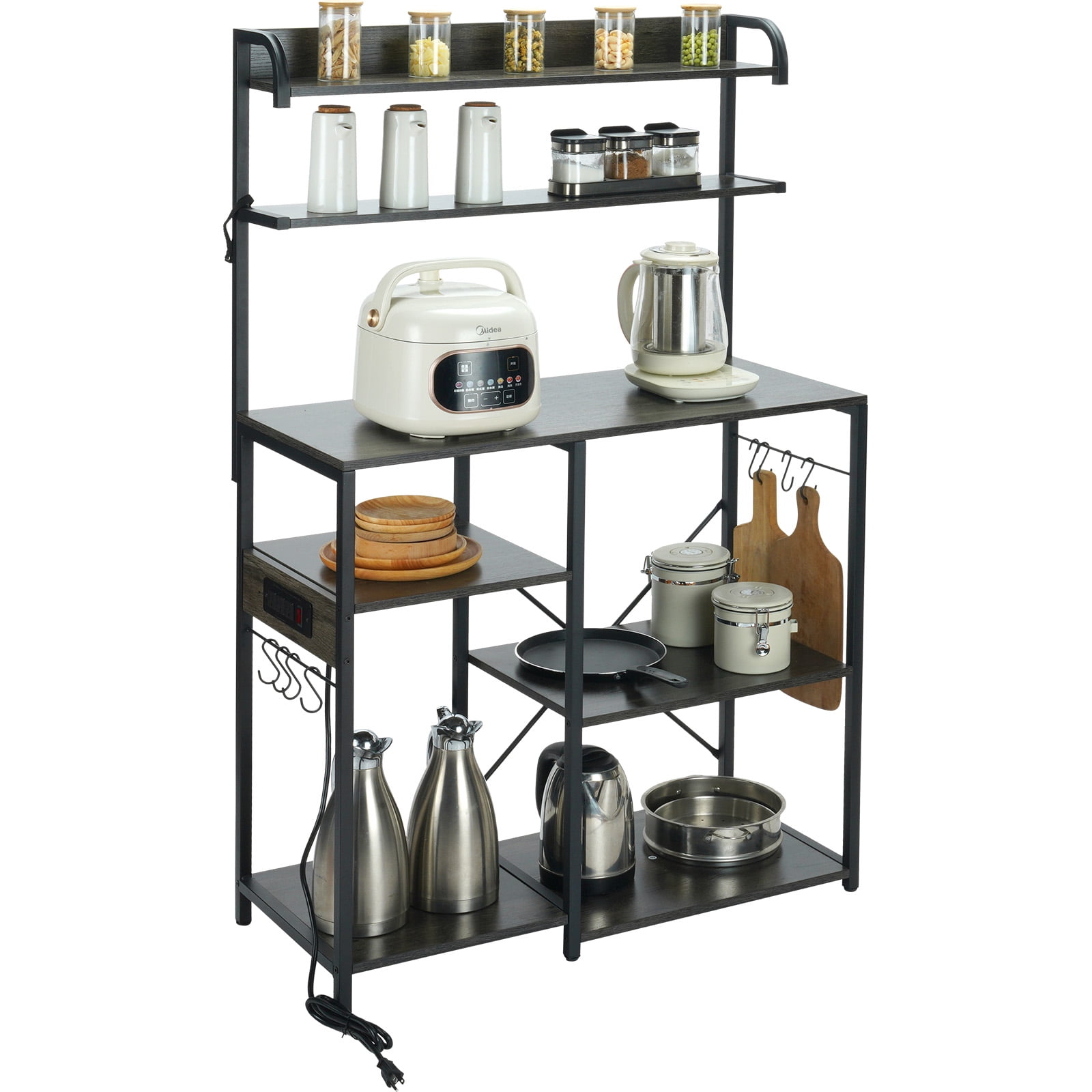 BENTISM Kitchen Baker's Rack with Power Outlets, 7Tier Industrial