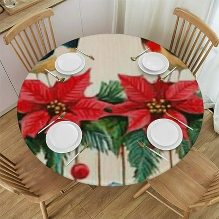 

Sheronv Poinsettias Round Tablecloth Stain-Resistant Washable Indoor Outdoor Restaurant Wedding Party Polyester Fabric Waterproof Christmas Elastic Edge 38 -42