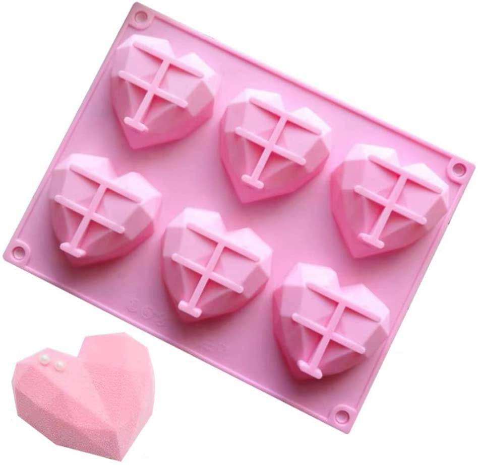 Soap Pudding Cake,Cake Moulds for Baking DIY Equipped with 2 Wooden Hammers and 2 Droppers Used to Make Handmade Candy 2 Pcs 6 Cavity 3D Love Silicone Moulds Geometric Heart Mould 
