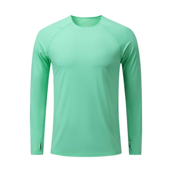 UPF 50 Long Sleeve Shirts for Mens,Summer Round Neck Tee Rash Guard UV Spf Tee Shirts Athletic Stretch Quick Dry Tops UV Spf Tee Shirts Lounge Breathable Blouses Workout Running Gym Clothes
