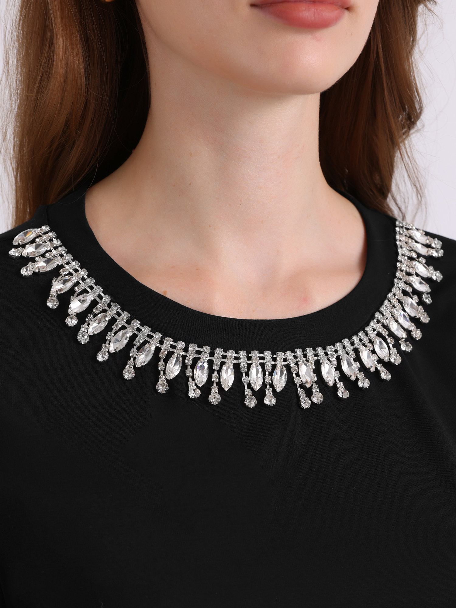 DARING DIVA Women's Elegant Women's Sparkly Blouse with Rhinestones S Black