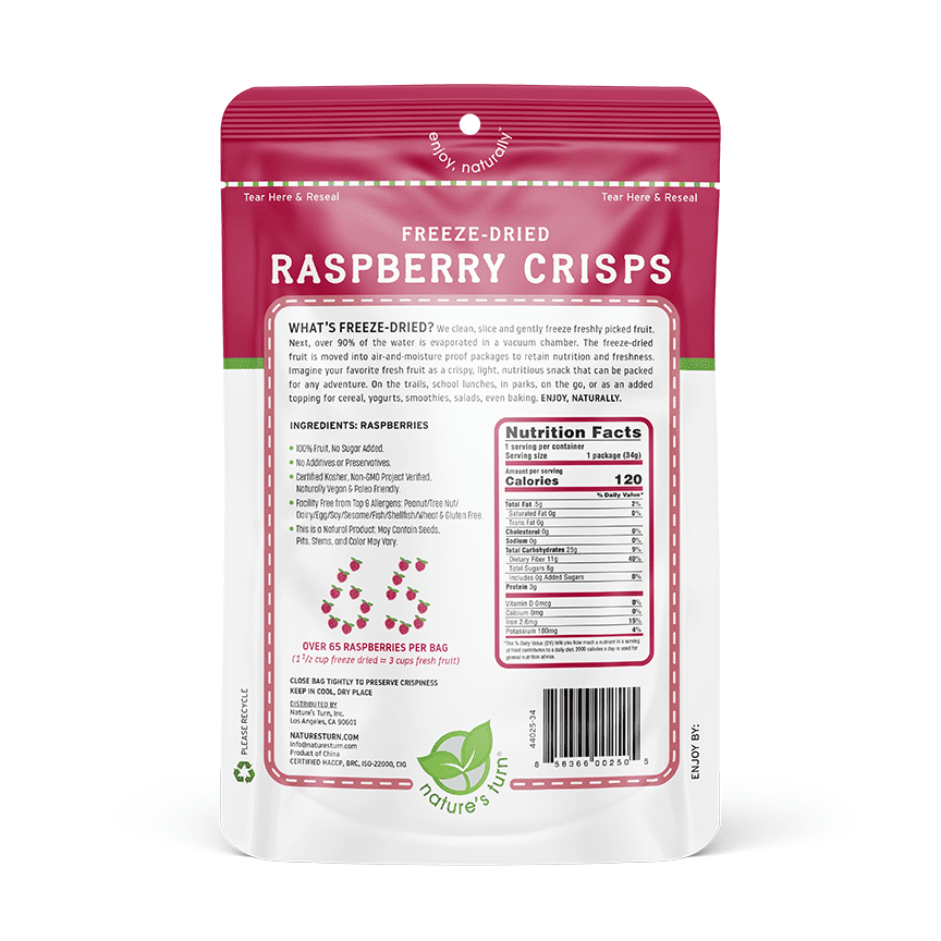Nature’s Turn Freeze-Dried Raspberry Crisps, No Added Sugar, Healthy Natural Fruit Crisp Snack for School Lunches, 12 Pack (0.53 oz Each)