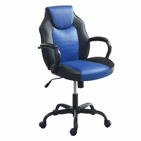 UPC: 0192551874909 | Rue 27 Inch Ergonomic Office Chair  Faux Leather Swivel Seat  Black  Blue- Saltoro Sherpi