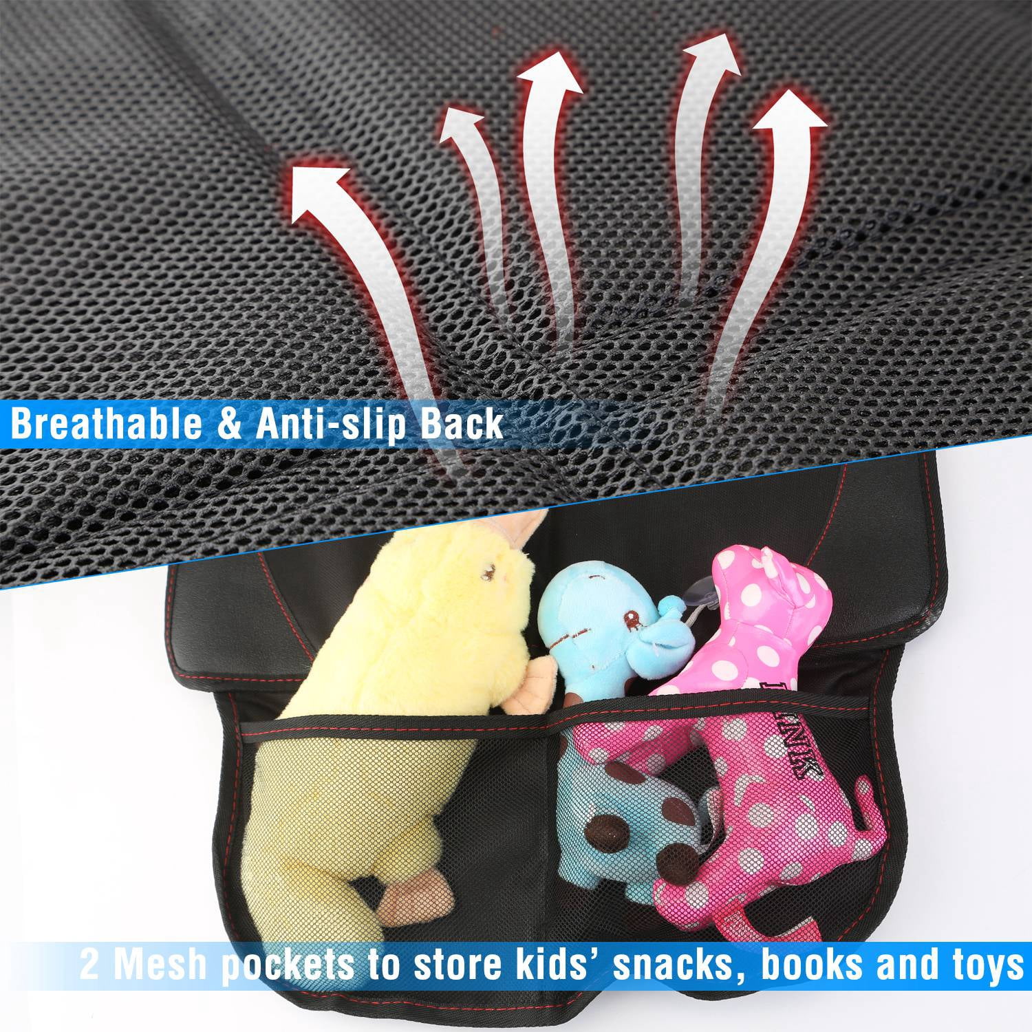 Imountek 2Pcs Car Seat Protector Cushion with Thick Padding, Protector for Child Car Seat, Mesh Pockets & Non-Slip Back Fit for Cars SUVs