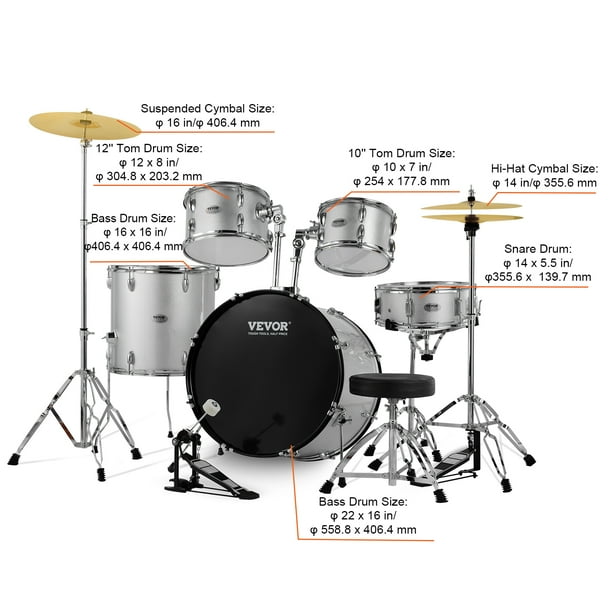 VEVOR Adult Drum Set, 5-Piece, 22 inches Complete Full Size Drum