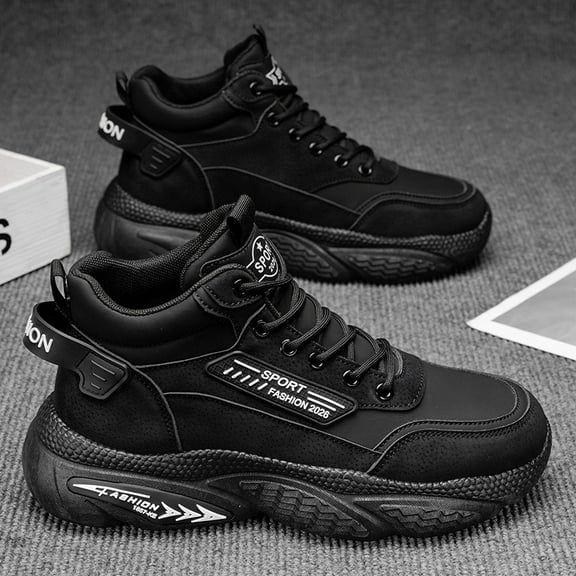 Men's & Unisex High-Top All-Terrain Boots/Sports Shoes - Heavy-Duty Outdoor/Urban/for casual Wear - Lace-Up Dad Shoes,Thick-Soled Traction, Breathable Upper & PVC Sole, (Solid Color)