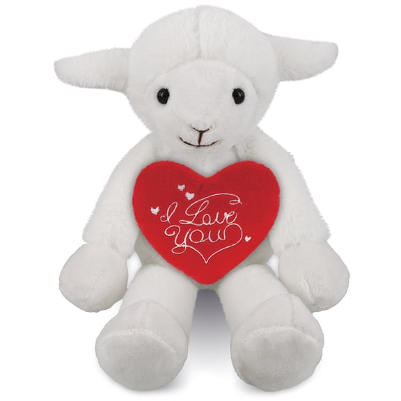 DolliBu I Love You Plush Super Soft Long Leg Lamb - Cute Stuffed Animal Lamb with Red Heart Plush for Valentines, Anniversary, Romantic Date, Boyfriend, or Girlfriend Gift - 10.5 Inches