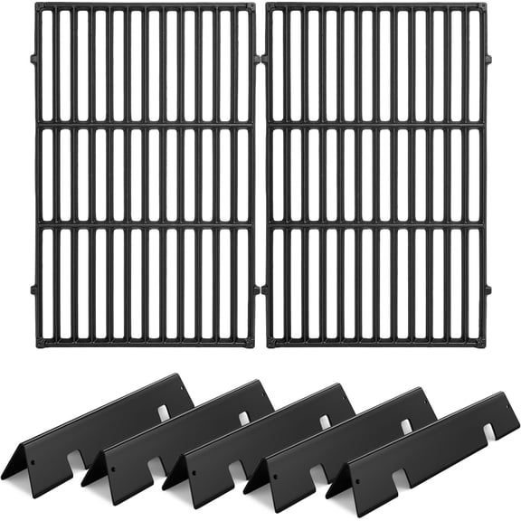 GASPRO Grill Grates & Flavorizer Bars Replacement Kit for Weber Spirit 300 & Spirit II 300 Series, Front Mount Controls, Porcelain Enameled Cast Iron Cooking Grates & Flavor Bars
